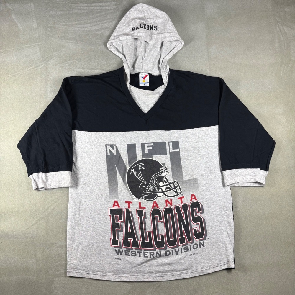 Vintage 90s Atlanta Falcons Artex Hooded T-Shirt Mens L NFL Western Division 90s